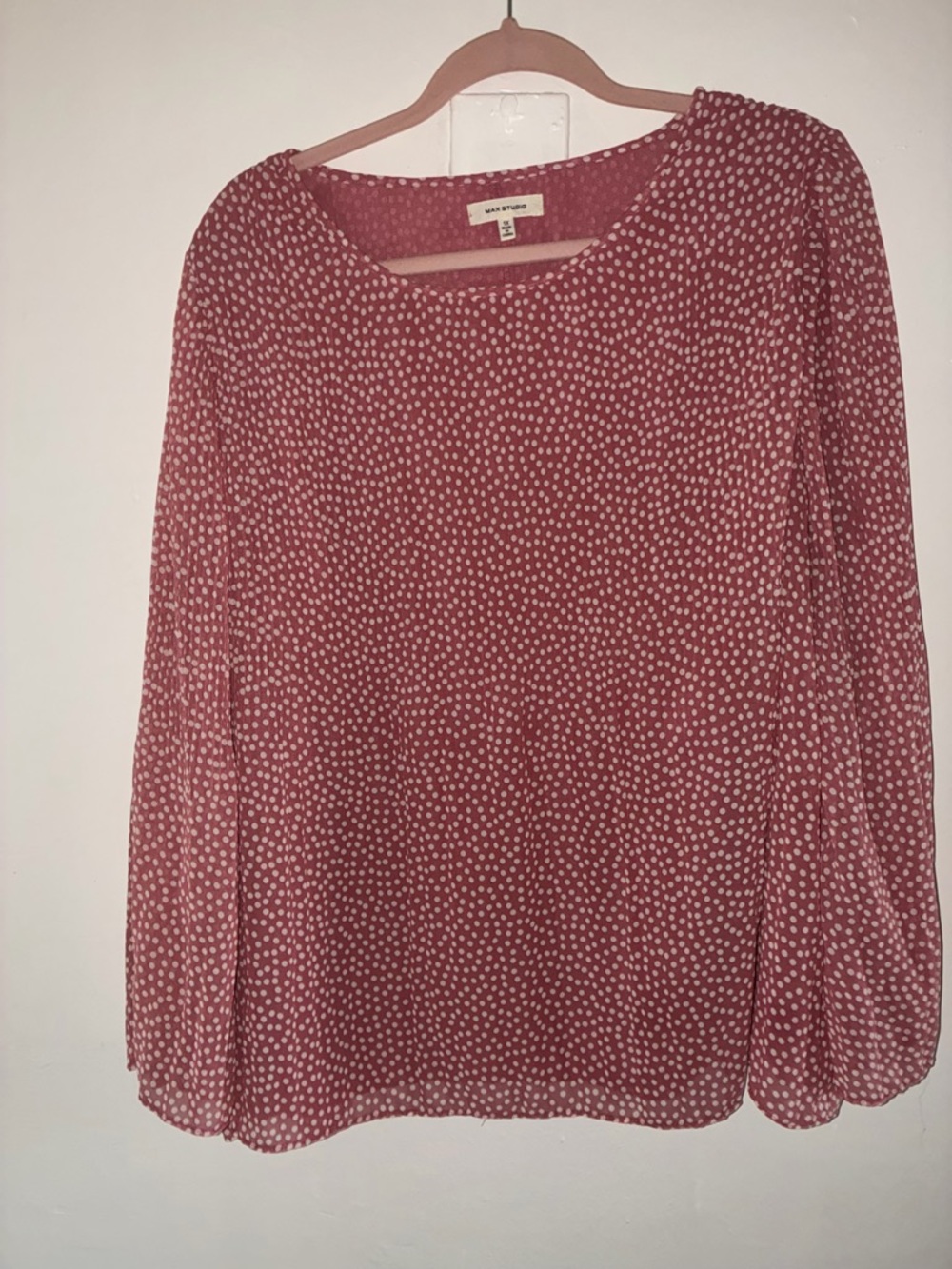 Max Studio Rose Pink Dot Long-Sleeve Blouse